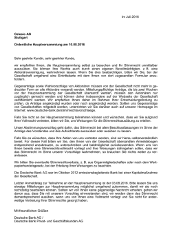 Im Juli 2016 Celesio AG Stuttgart Ordentliche