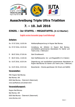 Ausschreibung Triple Ultra Triathlon 7. – 10. Juli 2016