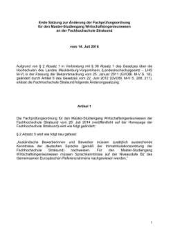 Erste Satzung zur Änderung Fachprüfungsordnung vom 14. Juli 2016