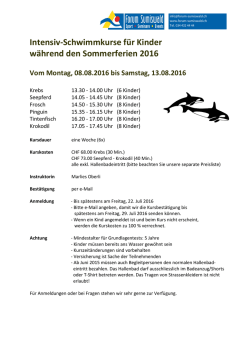 Intensiv-Schwimmkurse f&uuml;r Kinder w&auml;hrend den Sommerferien 2016