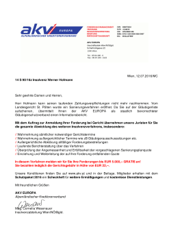Wien, 12.07.2016/MC 14 S 90/16z Insolvenz Werner Hofmann Sehr