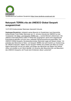 Naturpark TERRA.vita als UNESCO Global Geopark ausgezeichnet