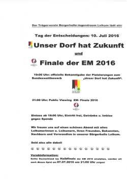 Einladung Puplic Viewing EM 2016 und Unser Dorf hat