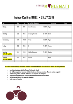 Indoor Cycling 18.07. &ndash; 24.07.2016