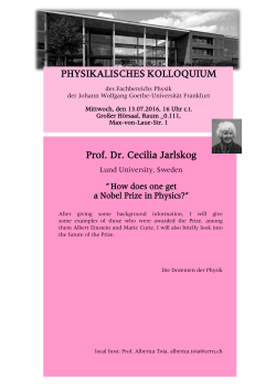 PHYSIKALISCHES KOLLOQUIUM Prof. Dr. Cecilia Jarlskog