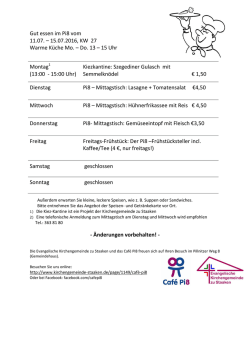 Gut essen im Pi8 vom 11.07. &ndash; 15.07.2016, KW 27 Warme K&uuml;che