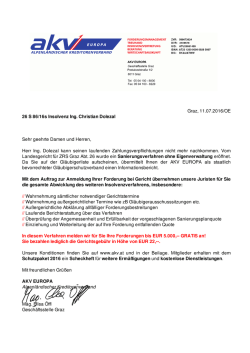 Graz, 11.07.2016/OE 26 S 86/16s Insolvenz Ing. Christian Dolezal