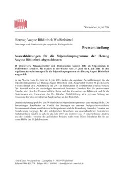 Herzog August Bibliothek Wolfenb&uuml;ttel Pressemitteilung