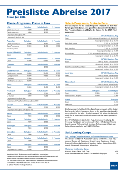 Preisliste Abreise 2017
