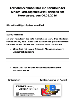 Teilnahmeerlaubnis für die Kanutour des Kinder