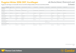 Flugplan Winter 2016/2017, Kurzfliegen