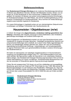 Hausmeister/in (Ingolstadt) - Studentenwerk Erlangen