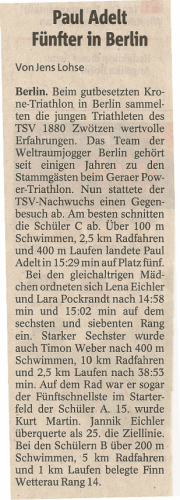 Paul Adelt Fünfter in Berlin - TSV 1880 Gera