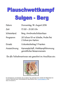 Datum Donnerstag, 18. August 2016 Zeit 17.00