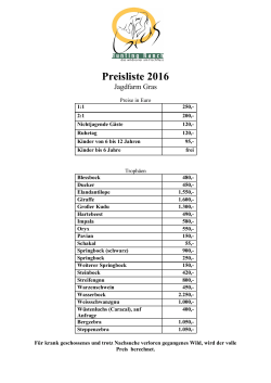 Preisliste - Jagdfarm Gras