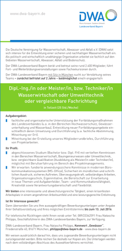 Dipl.-Ing./in oder Meister/in, bzw. Techniker/in Wasserwirtschaft oder