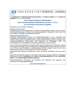 eines wissenschaftlichen Mitarbeiters (0,5 EGr. 13 TV-L)