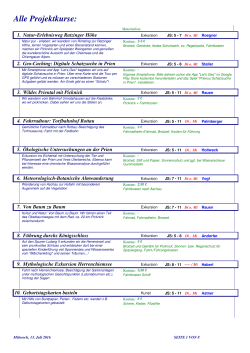 Liste der Projektkurse mit Detailinfos