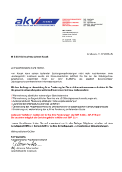 Innsbruck, 11.07.2016/JS 19 S 55/16k Insolvenz Ahmet Kocak Sehr