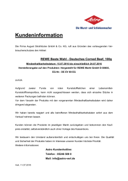 Kundeninformation REWE Beste Wahl Deutsches Corned Beef 100g