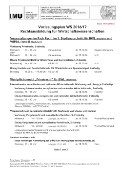 Vorlesungsplan im Wintersemester 2016-2017 für BWL-VWL