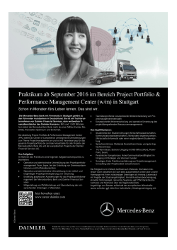 Praktikum ab September 2016 im Bereich Project Portfolio