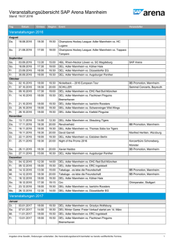 Veranstaltungsübersicht SAP Arena Mannheim