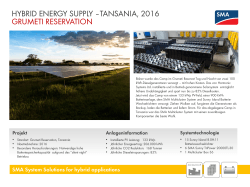 Hybrid energy supply –TaNsania, 2016 Grumeti reservation
