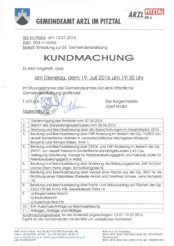 Einladung zur Gemeinderatssitzung am 19.07.2016