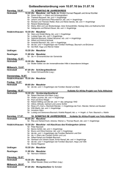 Gottesdienstordnung vom 10.07.16 bis 31.07.16