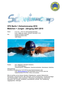 VFK Berlin 1.Schwimmcamp 2016 Mädchen + Jungen Jahrgang