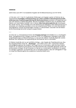 HINWEISE (siehe hierzu auch Ziff. VI.3) Zus&auml;tzliche Angaben der