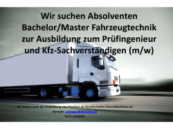 Wir suchen Absolventen Bachelor/Master Fahrzeugtechnik als