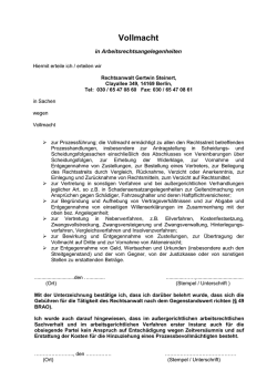 Vollmacht Arbeitsrecht Rechtsanwalt Steinert