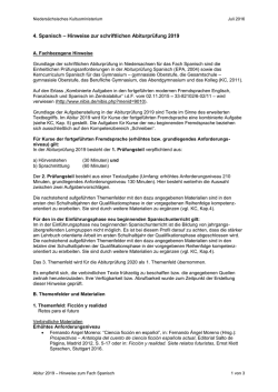4. Spanisch – Hinweise zur schriftlichen Abiturprüfung 2019