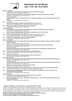 Speiseplan für die Woche vom 11.07. bis 15.07.2016