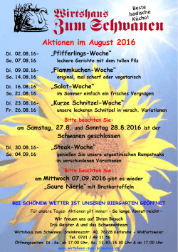 Aktionen im August 2016 - Wirtshaus Zum Schwanen