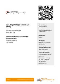 Dipl.-Psychologe Suchthilfe (m/w)