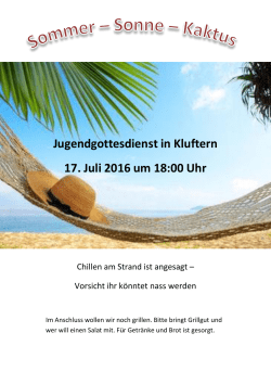 Jugendgottesdienst in Kluftern 17. Juli 2016 um 18:00 Uhr