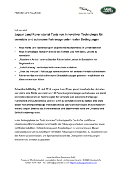 Jaguar Land Rover startet Tests von innovativer