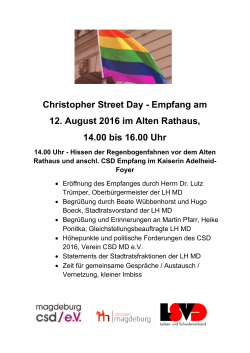 Christopher Street Day - Empfang am 12. August 2016 im Alten
