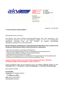 Innsbruck, 12.07.2016/JS 7 S 45/16a Insolvenz Andreas Wilhelm