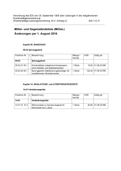 Mittel- und Gegenständeliste (MiGeL) Änderungen per 1. August 2016