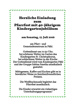 Pfarrfest mit 40-jährigem Kindergartenjubiläum am Sonntag, 17. Juli