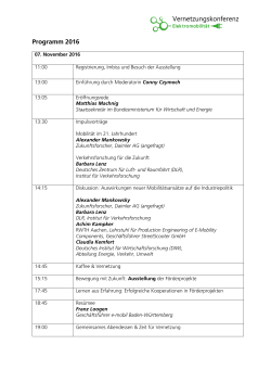 Programm 07. November - Vernetzungskonferenz Elektromobilität