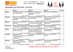 Speiseplan vom 25.07. bis 31.07.2016
