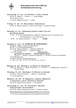 Aktuelle Gottesdienstordnung bis 24.07.2016