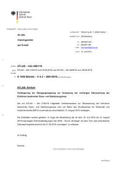 BETREFF ATLAS – Info 2661/16 O 1930 Betrieb – V A 2 – 2661