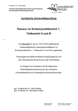 Hilfsmittelbekanntmachung - Klausur im Schwerpunktbereich 1
