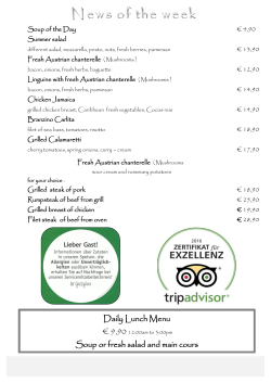 Daily Lunch Menu Soup or fresh salad and main cours
